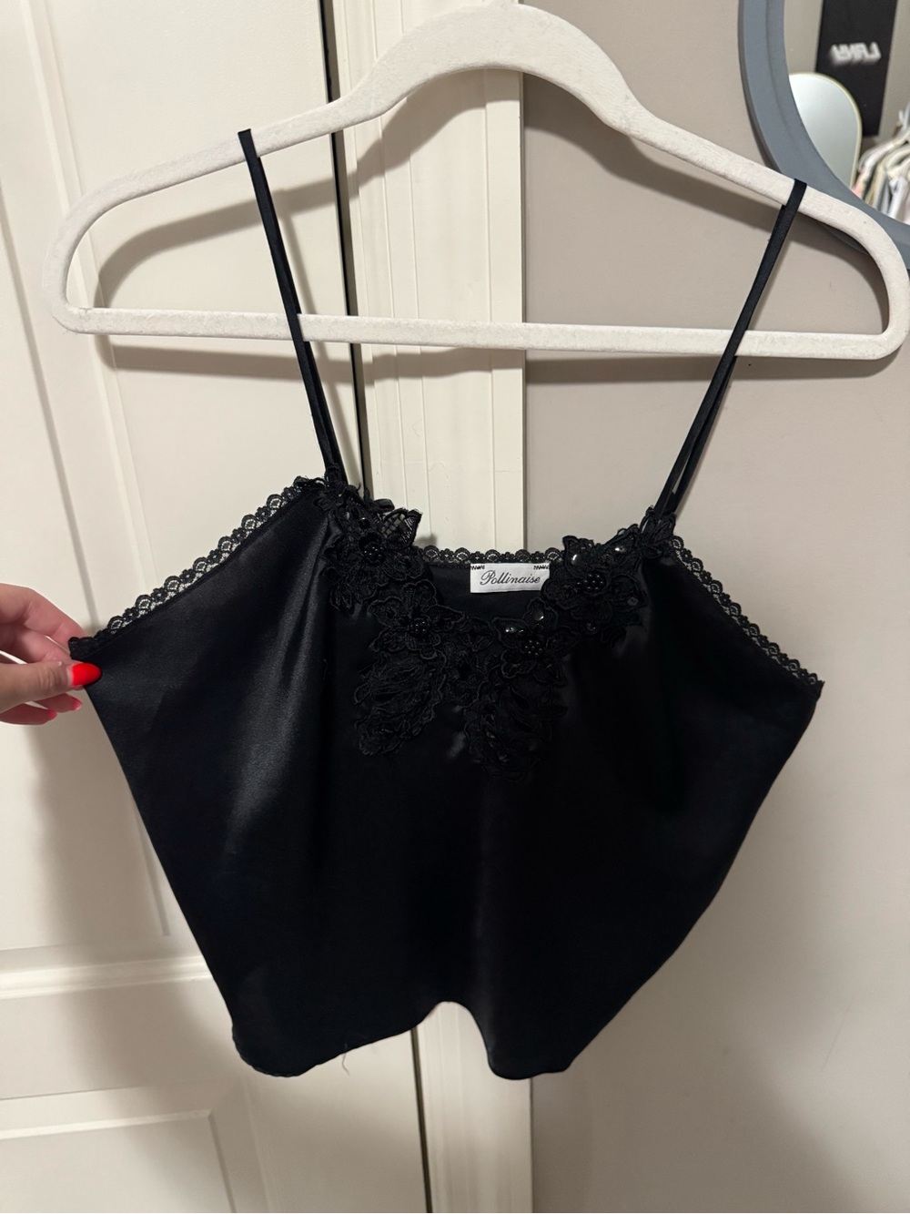 Billini Black Lace-Trim Satin Camisole